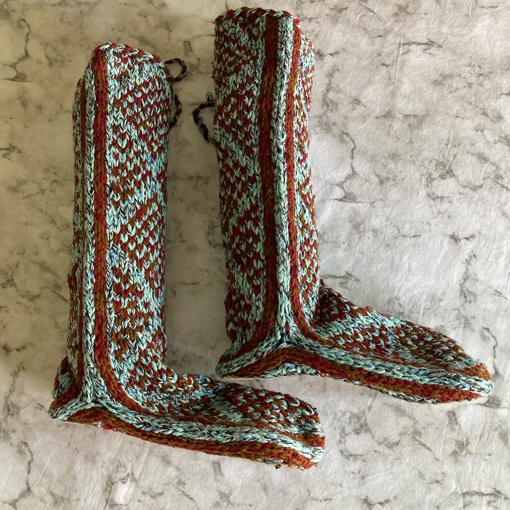 Muk Luks tall crocheted slipper socks